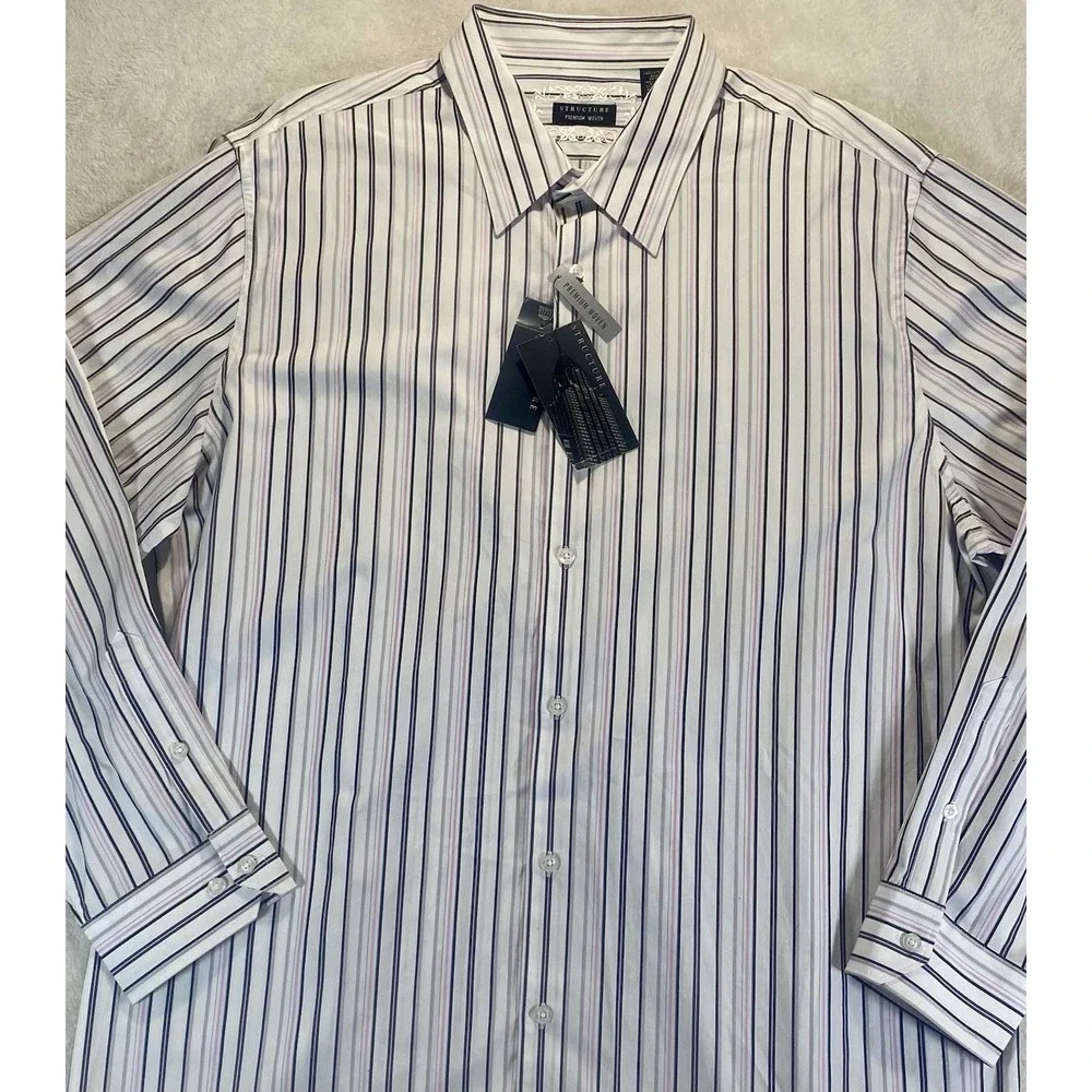 NWT Structure VTG Y2K 90s Shirt XXL‎ White Striped Button Up Office Business